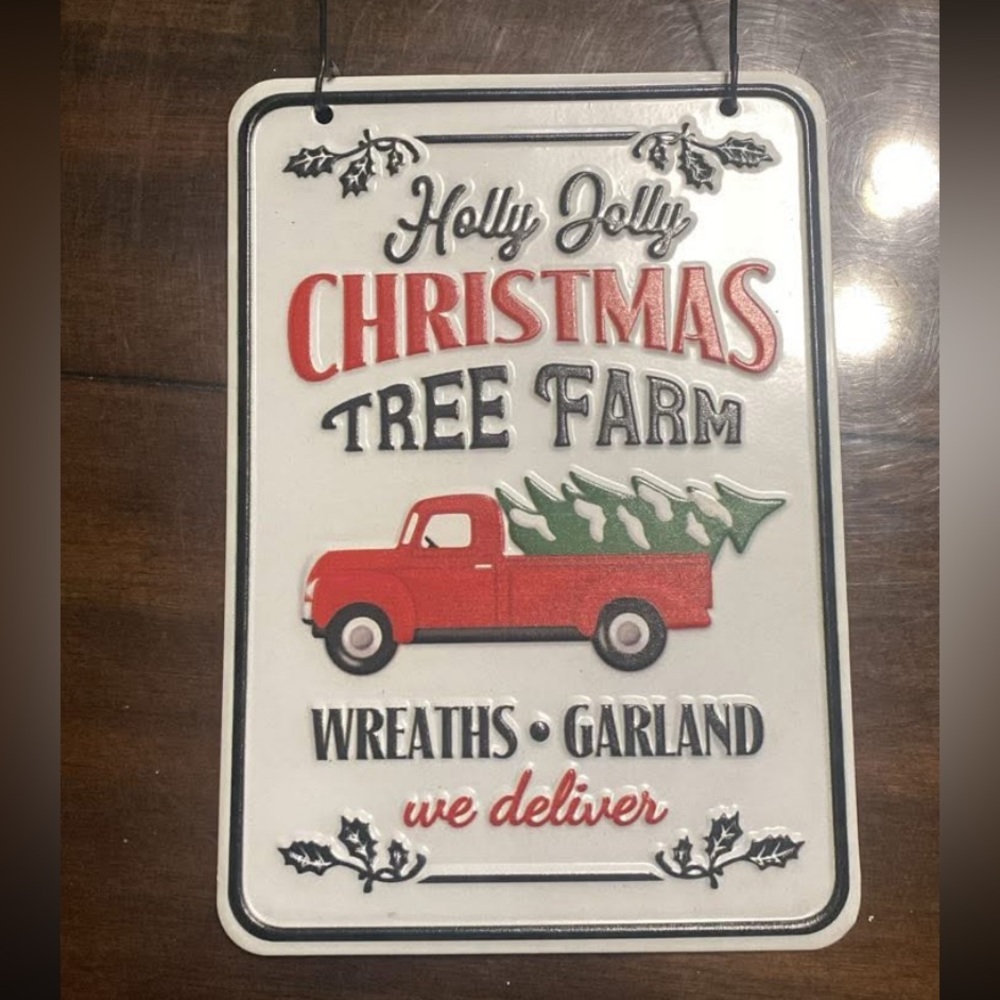 Holly Jolly Christmas Tree Farm Sign - Red and Green